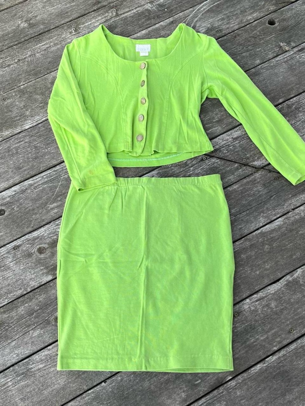 Moda Intl vintage lime green 2-piece blouse & skirt set